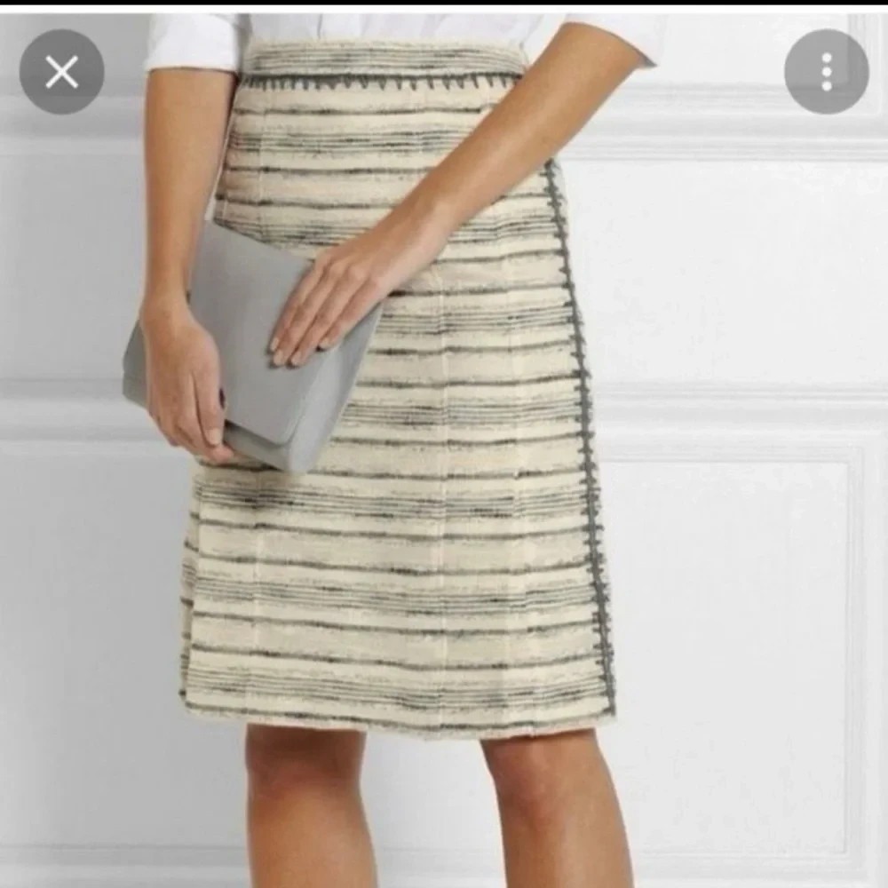 Tory Burch Nicole Women's Pleated Skirt Knit Stitching Sz 2 Midi Beige / Blue